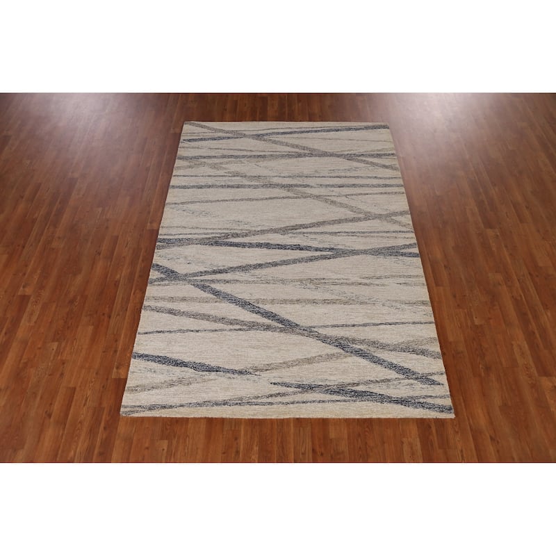 Modern Indian Area Rug Handmade Contemporary Wool Carpet - 5'3" x 7'7"