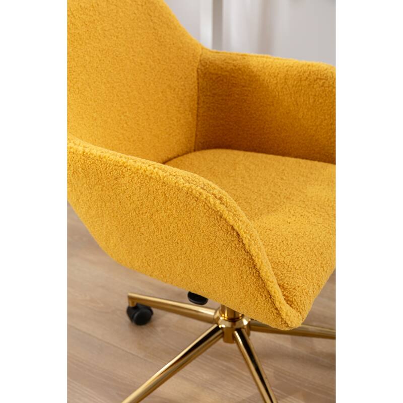 Modern Teddy Fabric Material Adjustable Height 360 Revolving Home Office Chair with Gold Metal Legs, for Indoor, Yellow