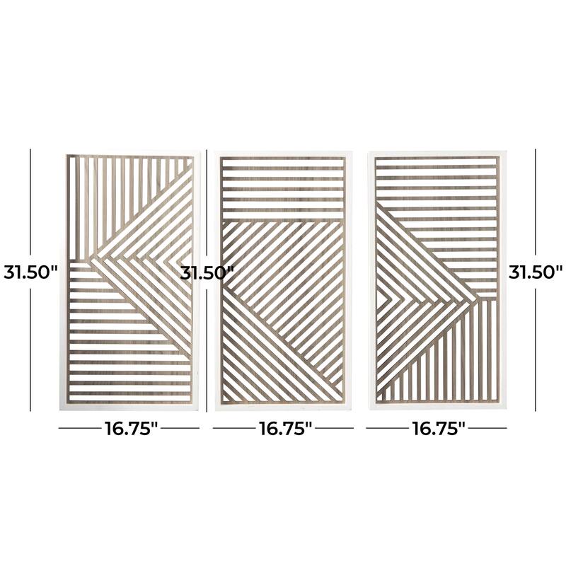 Wood Geometric Carved Wall Decor - Set of 3 Brown - Roche River Decor