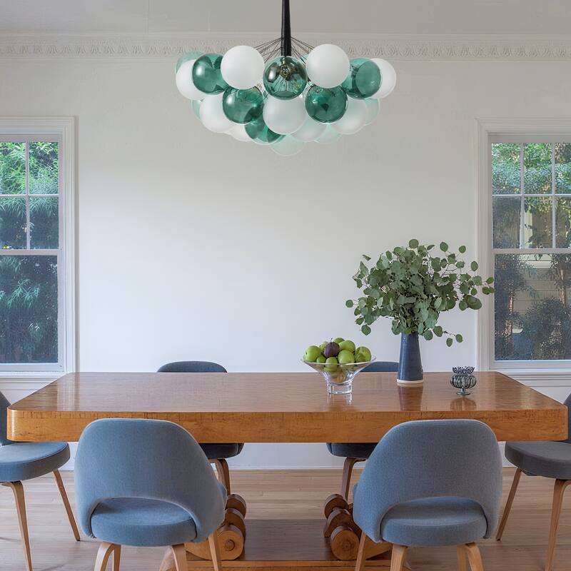 Mid - Century Modern Glass Globe Chandelier, Adjustable Height, E26 Base, 5 - Light Cluster Pendant Light for Dining Room