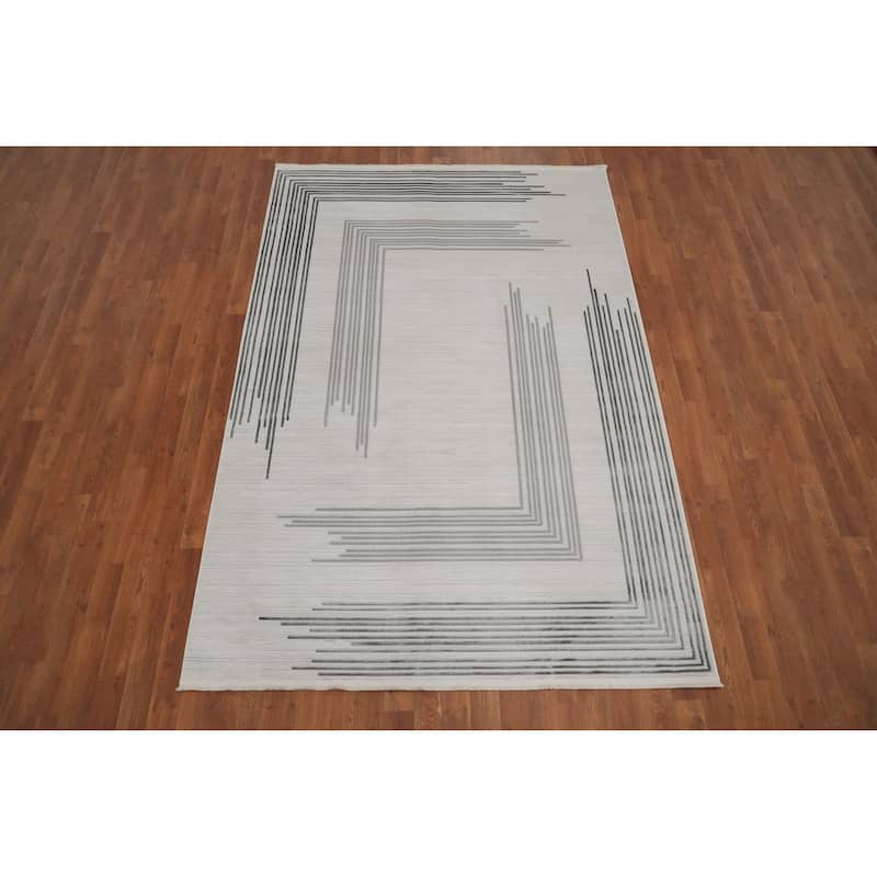 Machine Made Oriental Polyester Carpet Modern Geometric Beige & Ivories Modern Area Rug - 7' 9'' X 5' 2''