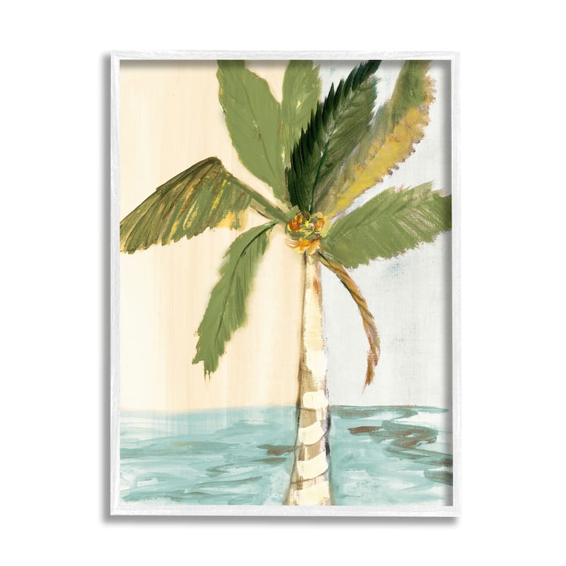 Stupell Green Palm Tree Leaves Coconuts Oceanfront Beach Framed Wall Art - 24 x 30 - White