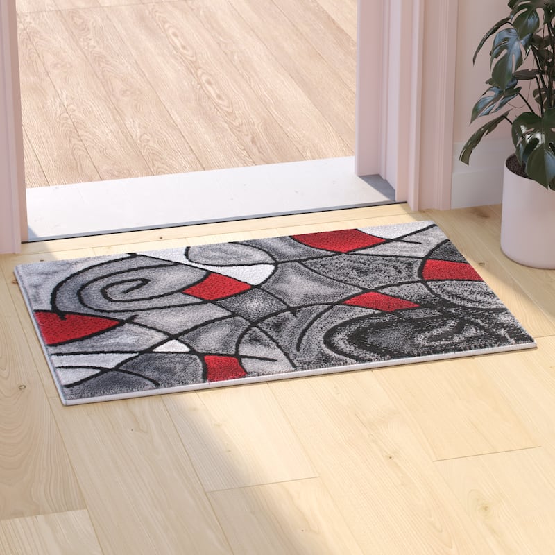 Modern Olefin Accent Area Rug - Abstract Pattern - 2' x 3' - Red