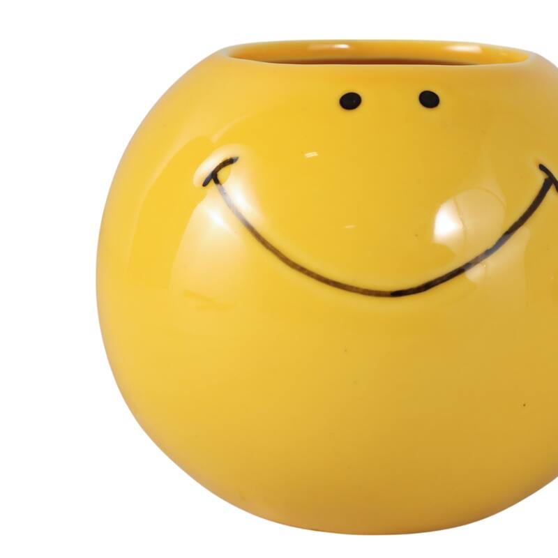 Chic Smiley Face Round Pencil Cup Storage - 4", Yellow & Black - 4.0"