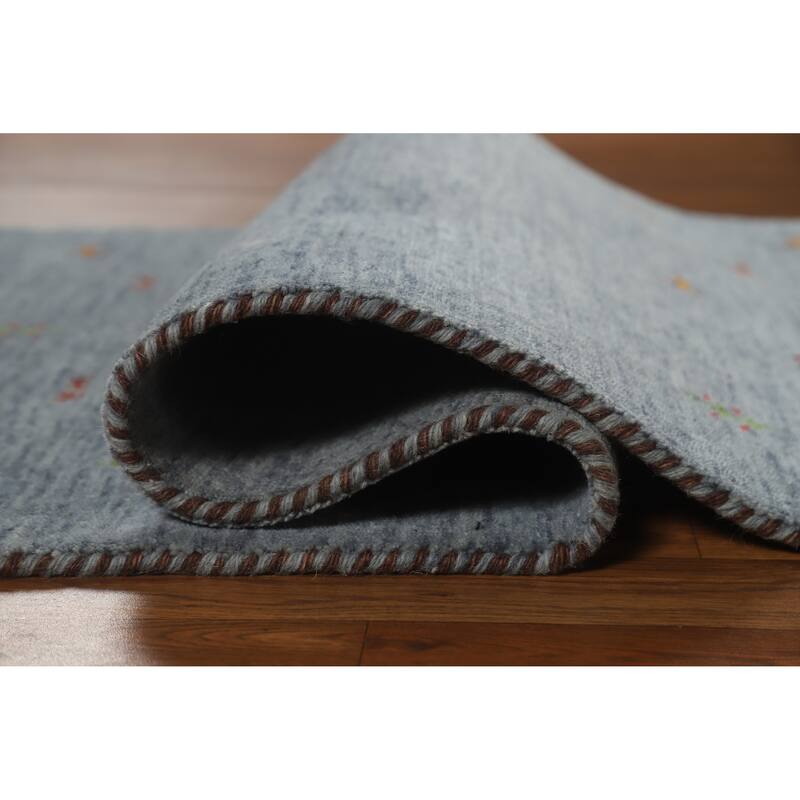 Tribal Blue Gabbeh Indian Rug Hand-Knotted Wool Carpet - 3'0" x 4'11"