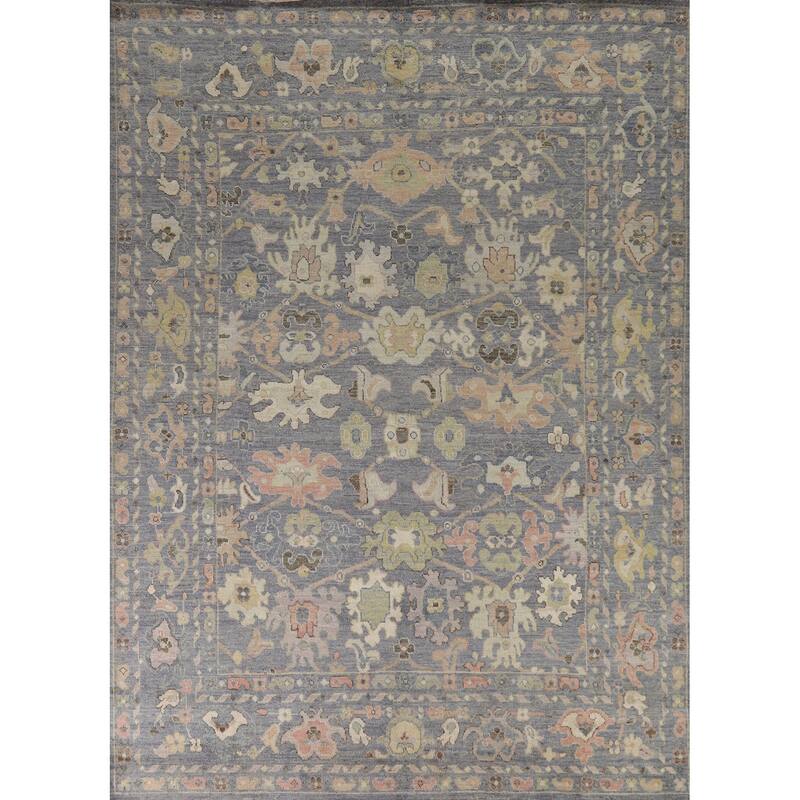 Hand Knotted Oriental 100% Wool Carpet Transitional All-Over Navy Blue & Blues Oushak Area Rug - 10' 3'' X 8' 0''
