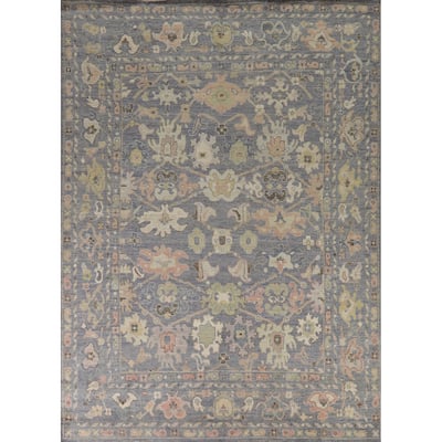 Oushak Turkish Area Rug Handmade Vegetable Dye Blue Wool Carpet - 8'0" x 10'3"
