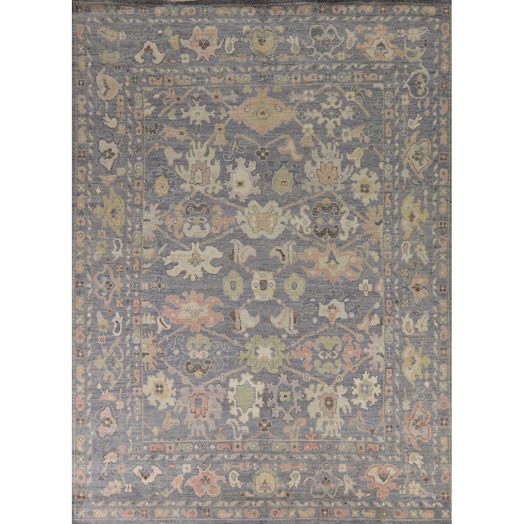Hand Knotted Oriental 100% Wool Carpet Transitional All-Over Navy Blue & Blues Oushak Area Rug - 10' 3'' X 8' 0''