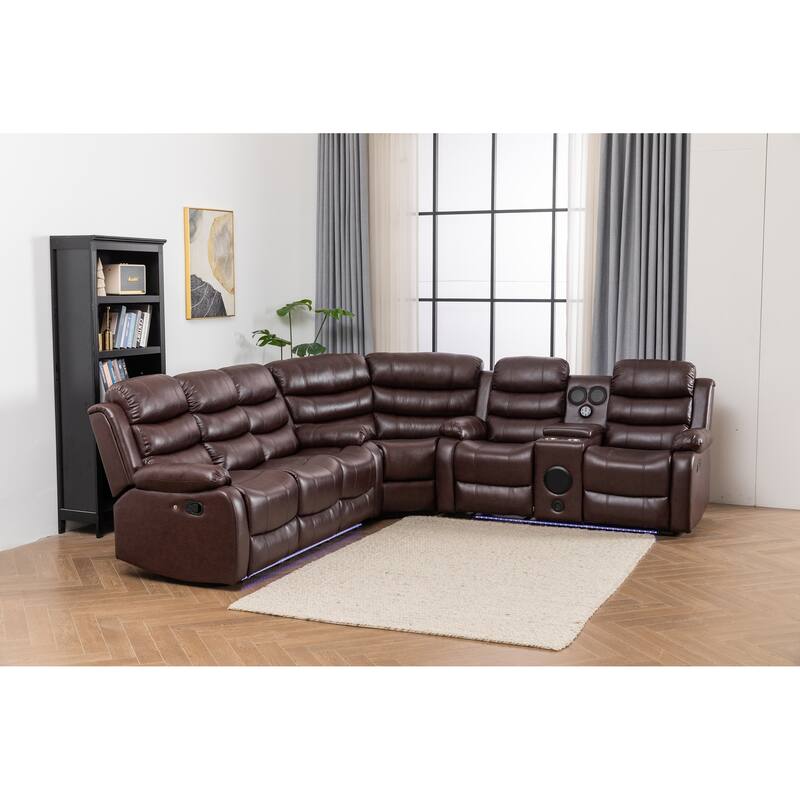 Donivi LED Faux Leather Reclining Sectional With Speakers