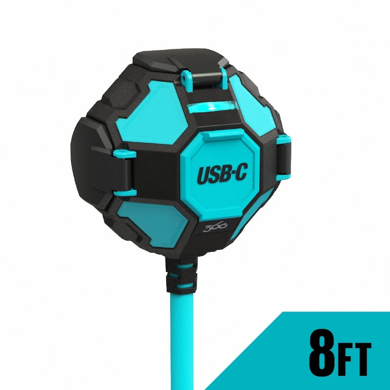 360 Electrical Heavy-Duty 8-ft. PowerBall 25W 3-Outlet Charging Hub w/ 1 USB-A port and 1 USB-C port