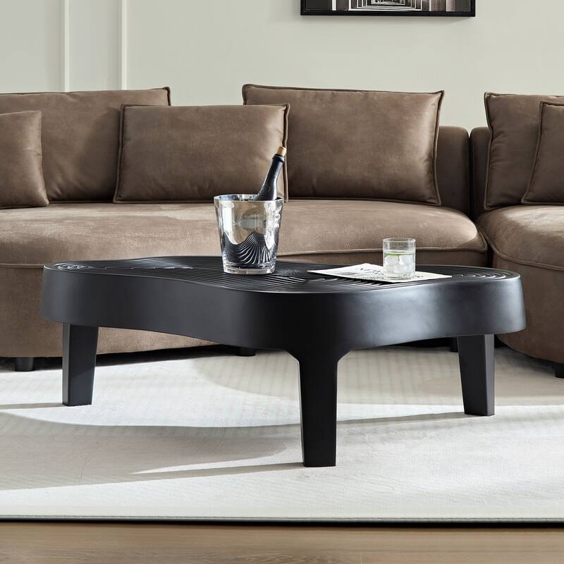 Modern Fiberglass Coffee Table Apartment Irregular Center Table with Matte Black Relief, for Living Room