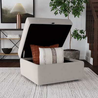 Flex Taupe Fabric Ottoman with Storage