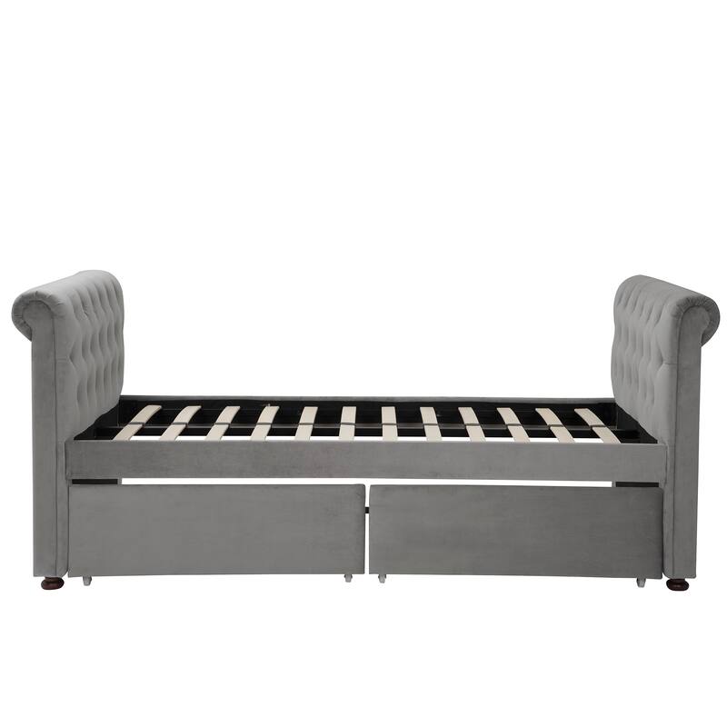 Twin Size Upholstered Daybed with Drawers, Wood Slat Support, No Box Spring Needed