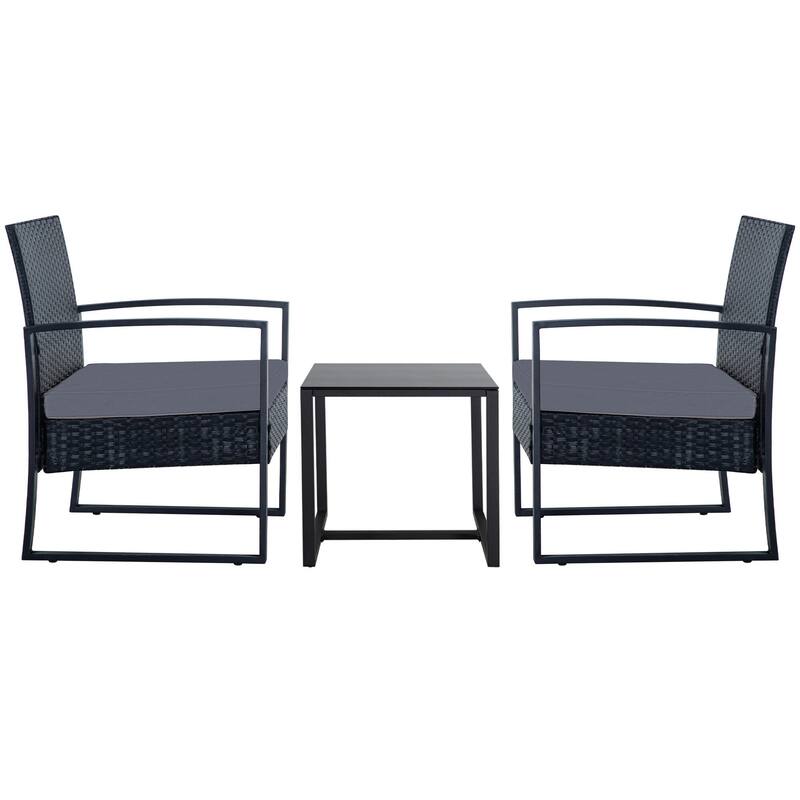 Outdoor Wicker Chat Set, Cushioned chairs & Coffee Table