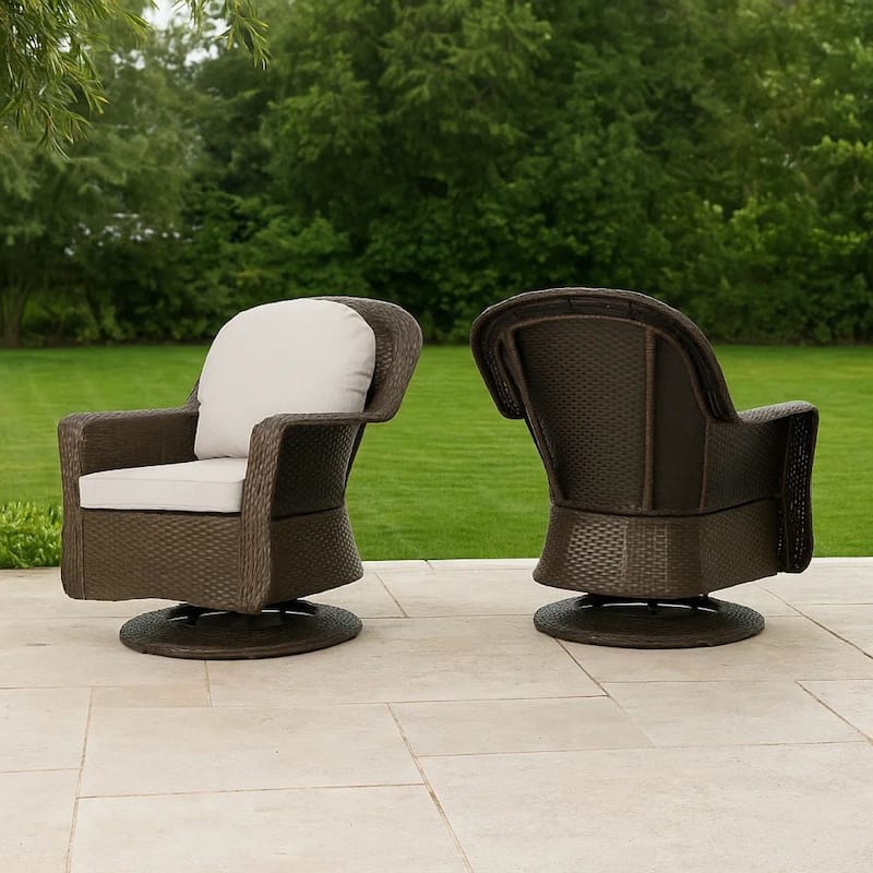 Kaia Outdoor Swivel Accent Chair Set of 2, Rattan Wicker Weave, Beige