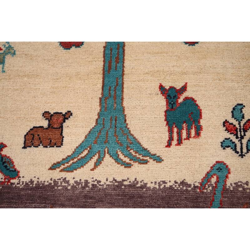 Animals Design Ziegler Foyer Rug Handmade Beige Wool Carpet - 2'0" x 2'11"