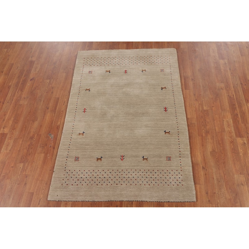 Little Animals Tribal Gabbeh Indian Foyer Rug Hand-Knotted Wool Carpet - 3'11"x 5'10"