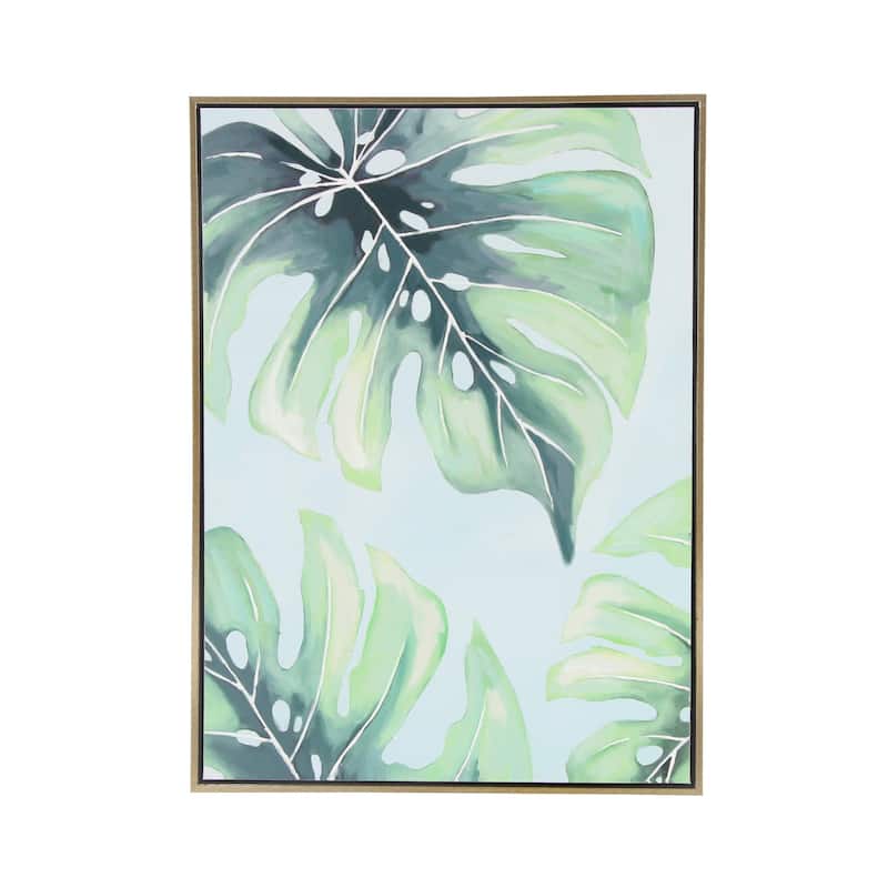 CosmoLiving by Cosmopolitan Green Canvas Monstera Leaf Living Room Framed Wall Art with Gold Frame