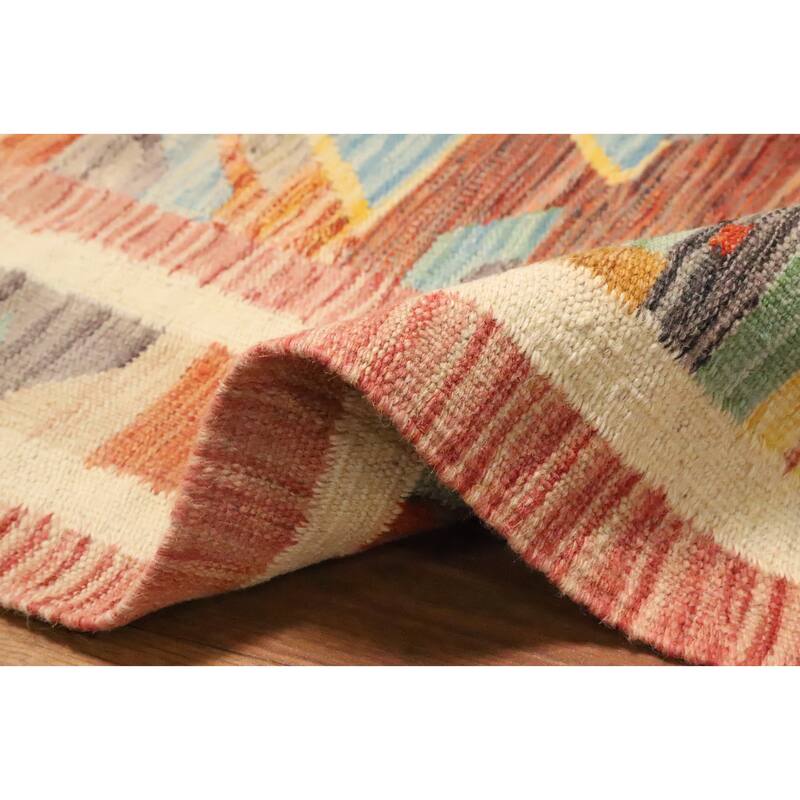 Hand Woven Oriental 100% Wool Carpet Southwestern Tribal Multi-Colored Kilim Area Rug - 4' 11'' X 3' 3''