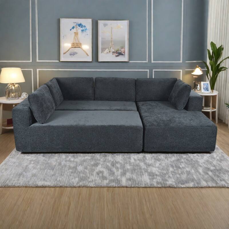 106.5" Polyester Modular Sectional Sofa with Anti-Wrinkle Chenille Fabric and Pocket Spring Cushions - Gray