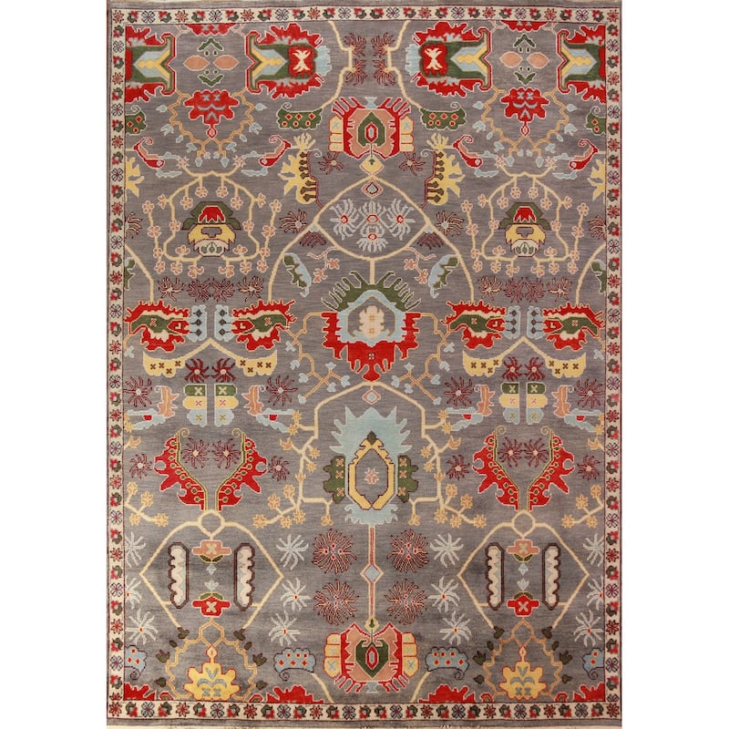 Floral Gray Oushak Oriental Area Rug Handmade Wool Carpet - 9'1" x 12'2"