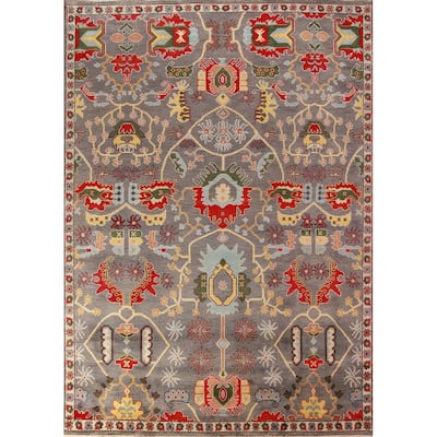 Floral Gray Oushak Oriental Area Rug Handmade Wool Carpet - 9'1" x 12'2"