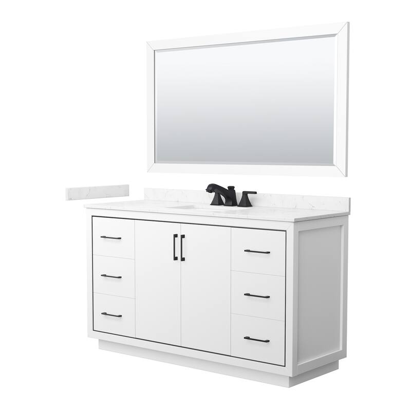 Wyndham Collection WCF1111-60S-VCA-US3M58 Icon 60" Free Standing - White / Carrara Cultured Marble Top / Matte Black