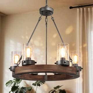 Carbon Loft Farmhouse 6-Light Wagon Wheel Wood Chandelier for Dining Room