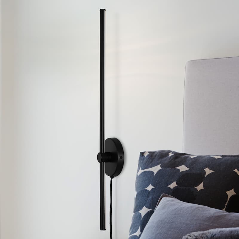 Marion 27.25" 1-Light Modern Minimalist Iron Adjustable Bar Integrated LED Plug-In Sconce, by JONATHAN Y