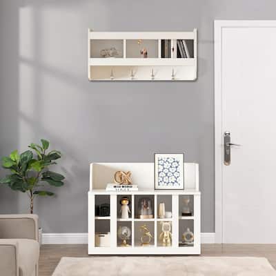 Modern Minimalist Storage Bench with Wall-Mounted Coat Rack