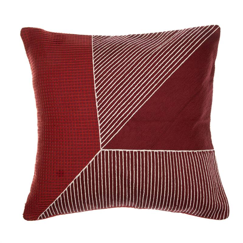 Handwoven Stripe Embroidered Square Throw Pillow - 24" - Rust Red and White