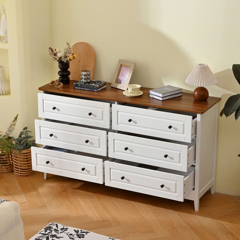 6 Drawer White Dresser for Bedroom, With Wide Drawer and Metal Handles