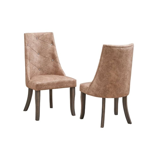CrystalTufted Upholstered Fabric Dining Room Chairs, Set of 2, Light