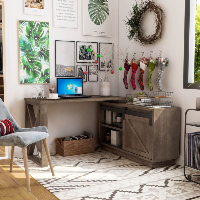 Furniture of America Brasnar 56-inch L-shape Storage Computer Desk