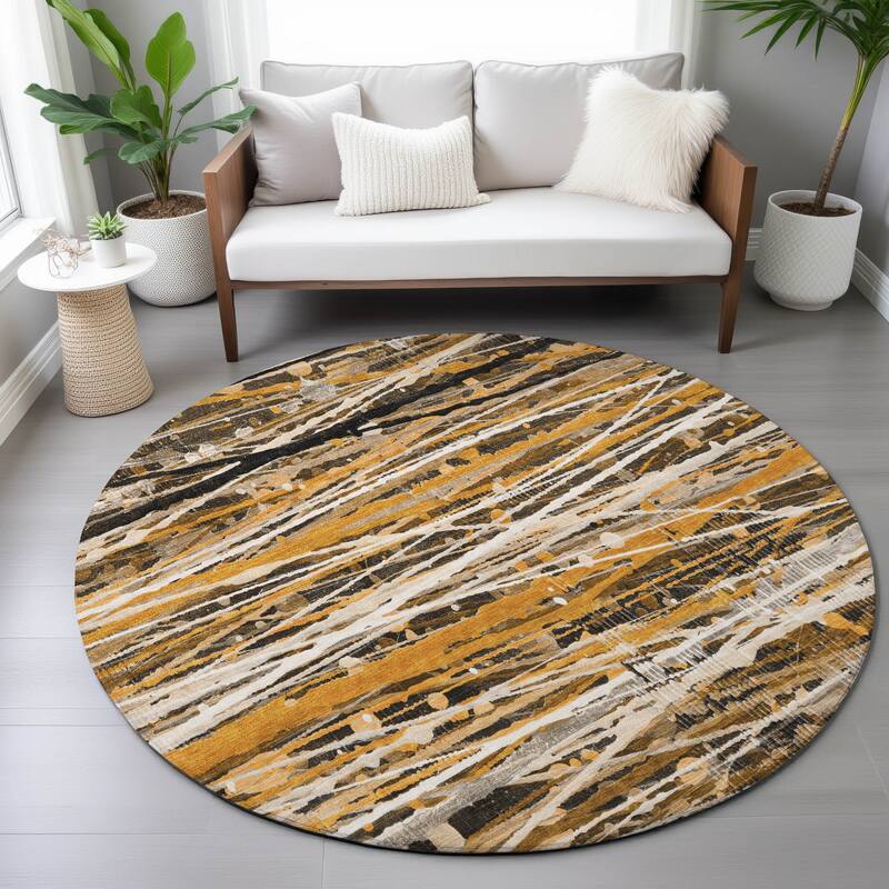 Machine Washable Indoor/Outdoor Abstract Stripes Chantille Rug