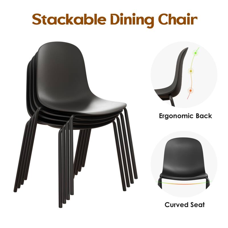 Modern Plastic Stackable Dining Chair Set of 4 with Metal Legs for Indoor or Outdoor