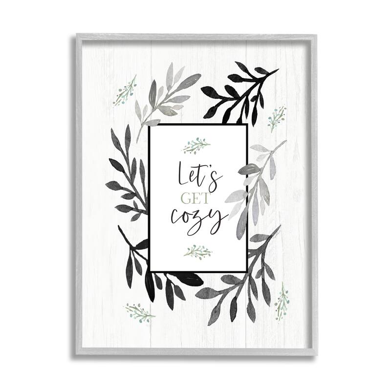 Stupell Lets Get Cozy Geometric Frame Twig Foliage Ornament Framed Giclee Art Design By Elizabeth Tyndall