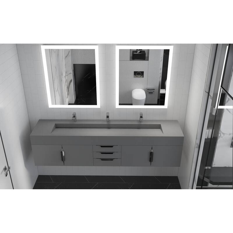 Nile 84" Wall Mounted Bathroom Vanity Set gr/ Gray Top
