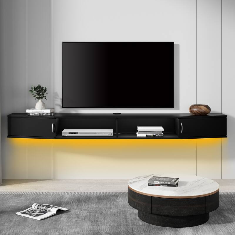 LED Floating TV Stand with Charging Station for 80 inch TV - Black