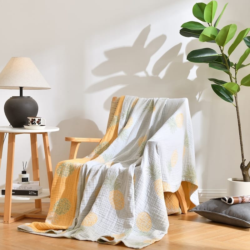 Vintage Cotton Muslin Throw Blanket, Reversible, Breathable for Indoor/Outdoor Use, Picnics, Bedding, or Chair Cover