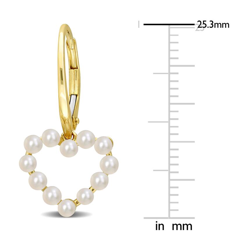 Miadora 2-2.5mm Cultured Freshwater Pearl Heart LeverBack Earrings in 14k Yellow Gold