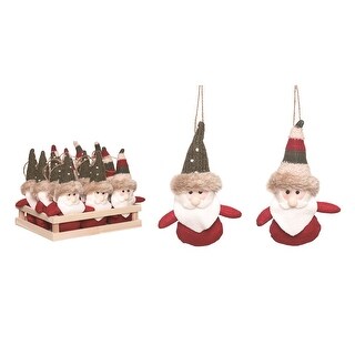 Pack of 12 Red and Green Christmas Plush Santa Claus Ornaments in Crate ...