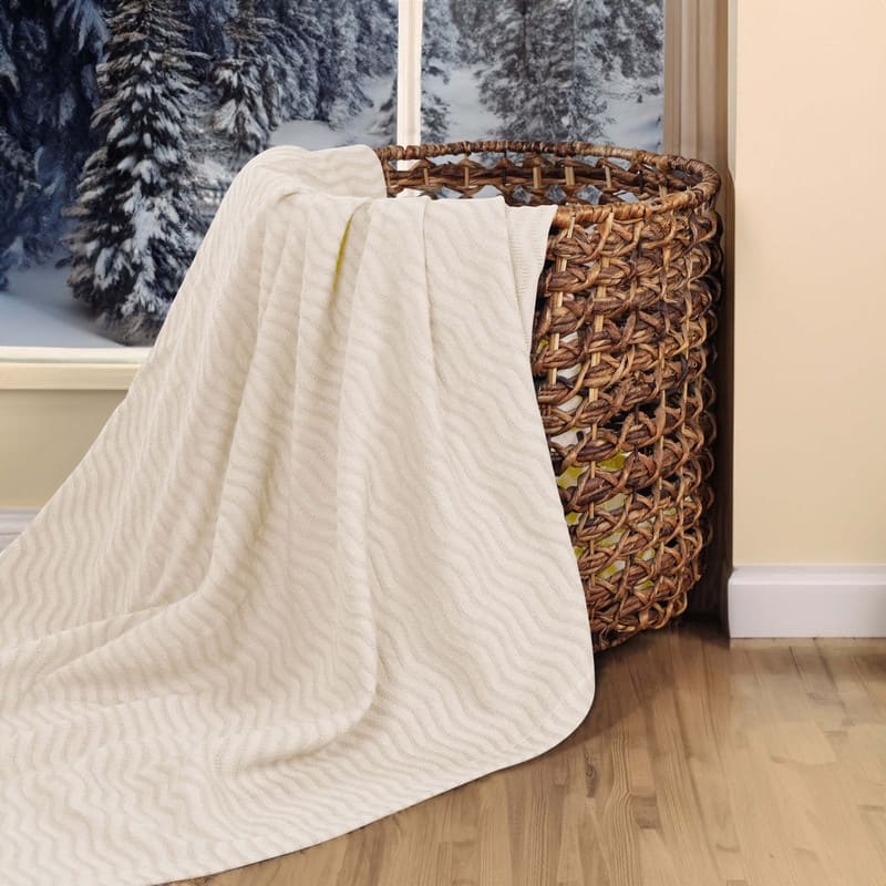 Blue Nile Mills Chevron Striped Jacquard Dobby Weave Cotton Throw Blanket