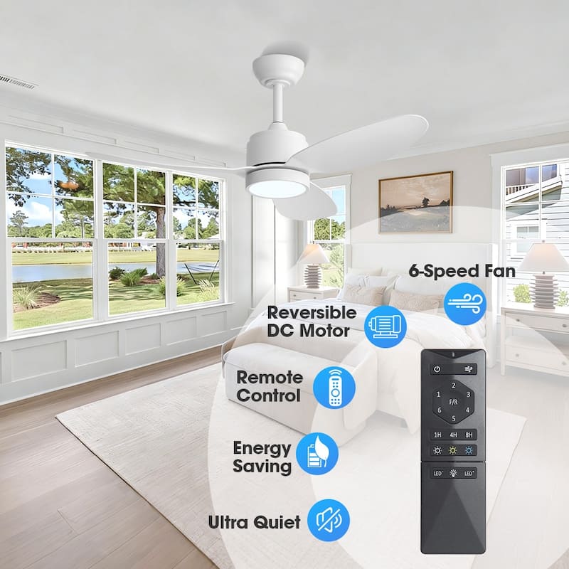 MLiAN 42 in 3 ABS Blades Indoor and Outdoor Ceiling Fan with Integrated LED and Remote Downrod