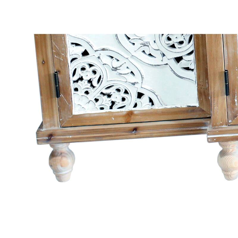 4-Door Hollow-Carved Accent Cabinet, Distressed Wood Storage Cabinet Cupboard with adjustable shelves,unique design,Natural wood