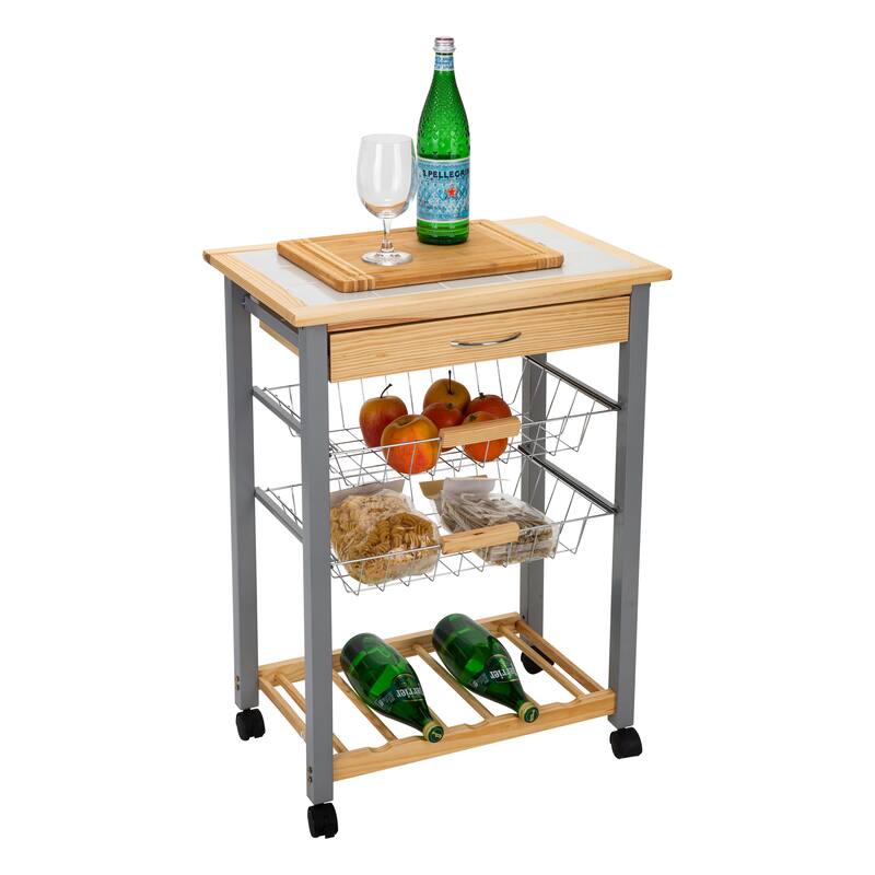 Organize It All Rolling Kitchen Cart with Wine Rack - 22.50" x 14.50" x 30.00"