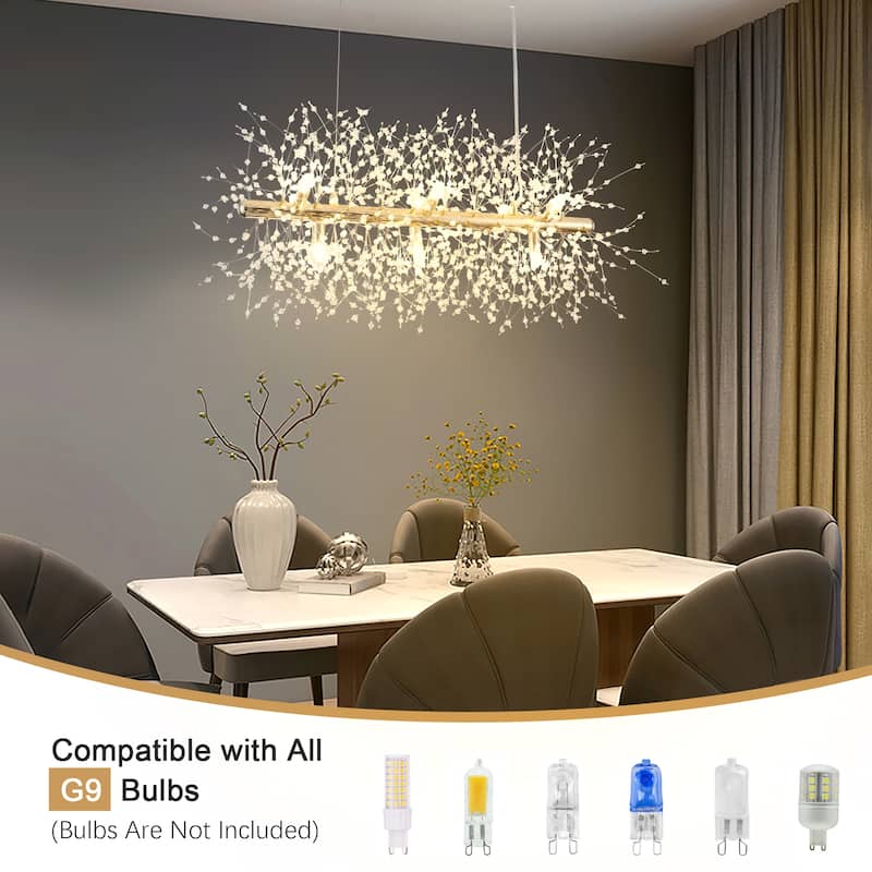 9-Light Hanging Empire Linear Chandelier Lighting Blowball Crystal Island Chandelier for Kitchen Island