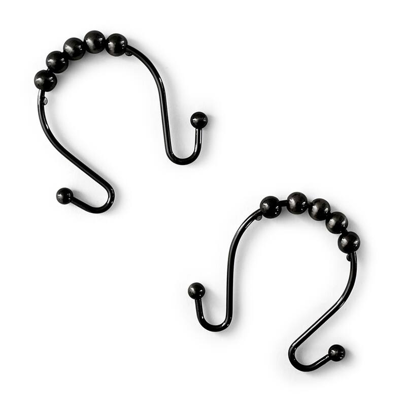 12 Piece Set - Matte Black Heavy Duty Shower Curtain Hooks Rings Rustproof Metal - Matte Black