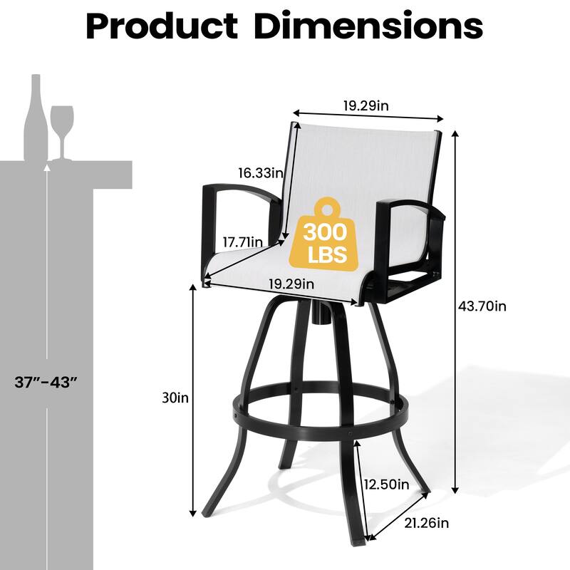 30''H Outdoor Patio Aluminum Premium Sumbrella Fabric Swivel Bar Stools