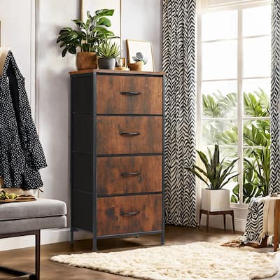 Dresser for Bedroom with 4 Fabric Drawers, Tall Chest Organizer Units for Clothing, Closet, Kidsroom, Storage Tower with Cabinet
